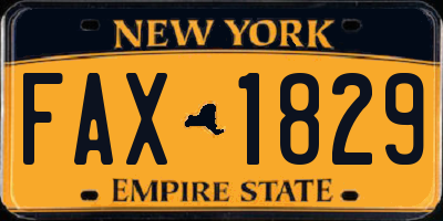 NY license plate FAX1829