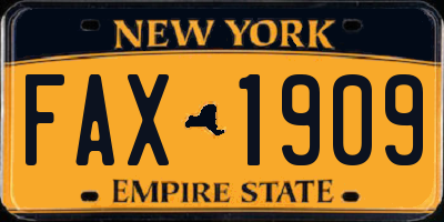 NY license plate FAX1909
