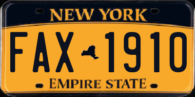 NY license plate FAX1910