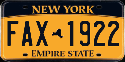 NY license plate FAX1922