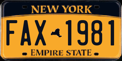 NY license plate FAX1981
