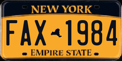 NY license plate FAX1984