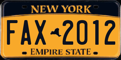 NY license plate FAX2012