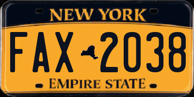 NY license plate FAX2038