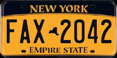 NY license plate FAX2042