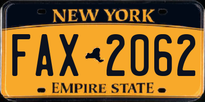 NY license plate FAX2062