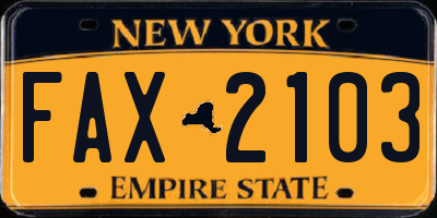 NY license plate FAX2103