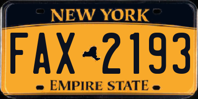 NY license plate FAX2193