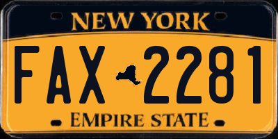 NY license plate FAX2281