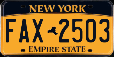 NY license plate FAX2503