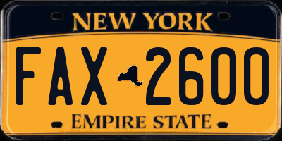 NY license plate FAX2600