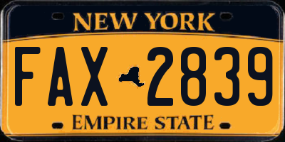 NY license plate FAX2839