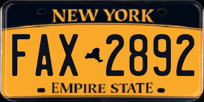NY license plate FAX2892