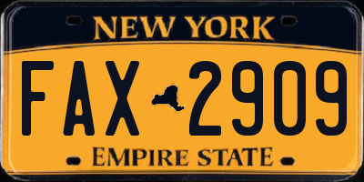 NY license plate FAX2909