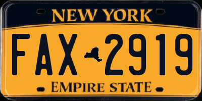 NY license plate FAX2919