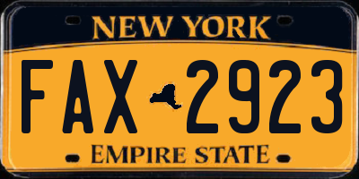 NY license plate FAX2923
