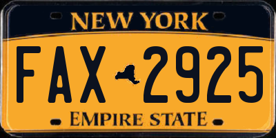 NY license plate FAX2925