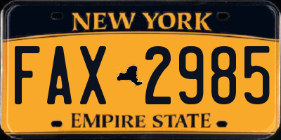 NY license plate FAX2985