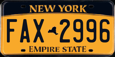 NY license plate FAX2996