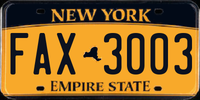 NY license plate FAX3003