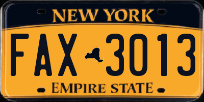 NY license plate FAX3013
