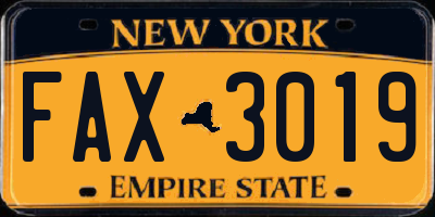 NY license plate FAX3019