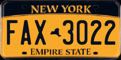 NY license plate FAX3022
