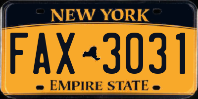 NY license plate FAX3031