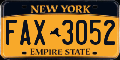 NY license plate FAX3052