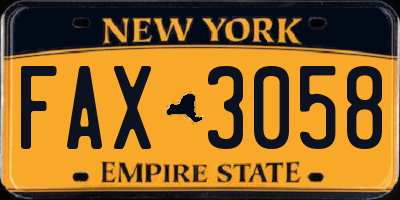 NY license plate FAX3058