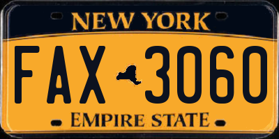 NY license plate FAX3060