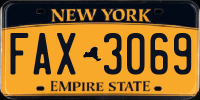 NY license plate FAX3069