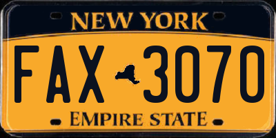 NY license plate FAX3070