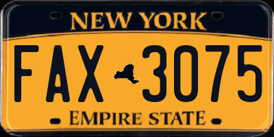 NY license plate FAX3075