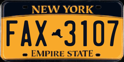 NY license plate FAX3107