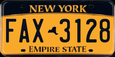 NY license plate FAX3128