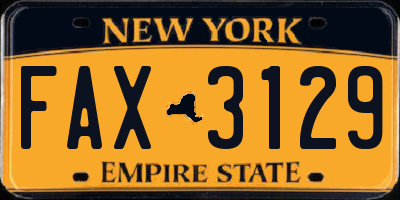 NY license plate FAX3129