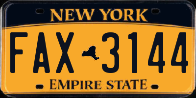 NY license plate FAX3144