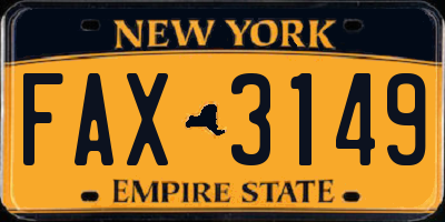 NY license plate FAX3149
