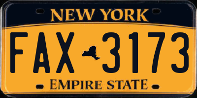 NY license plate FAX3173