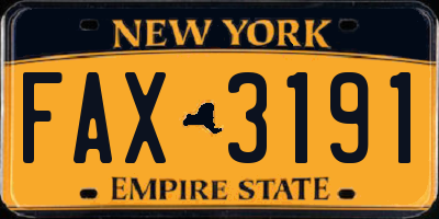 NY license plate FAX3191