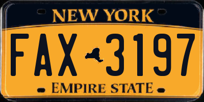 NY license plate FAX3197