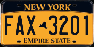 NY license plate FAX3201