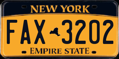 NY license plate FAX3202