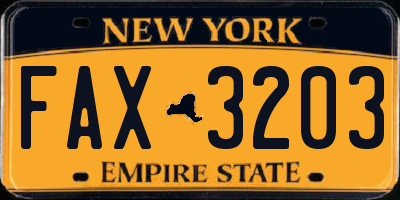 NY license plate FAX3203