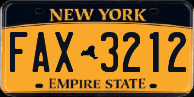 NY license plate FAX3212