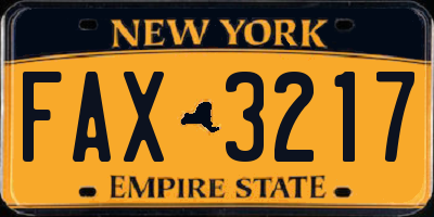 NY license plate FAX3217