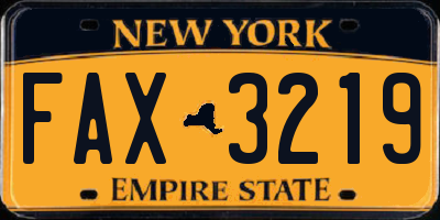 NY license plate FAX3219