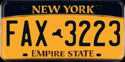 NY license plate FAX3223