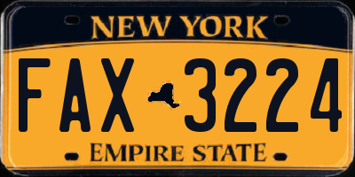 NY license plate FAX3224